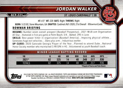 Jordan Walker 2022 Bowman Chrome Prospects #BCP - 221 - Collector Store LLC
