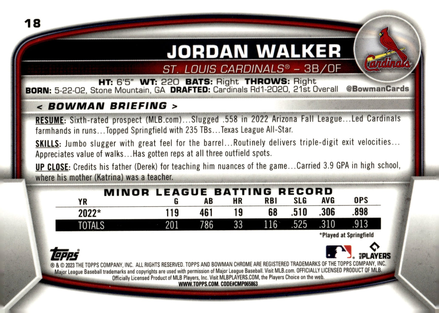 Jordan Walker 2023 Bowman Chrome 18 - Collector Store LLC