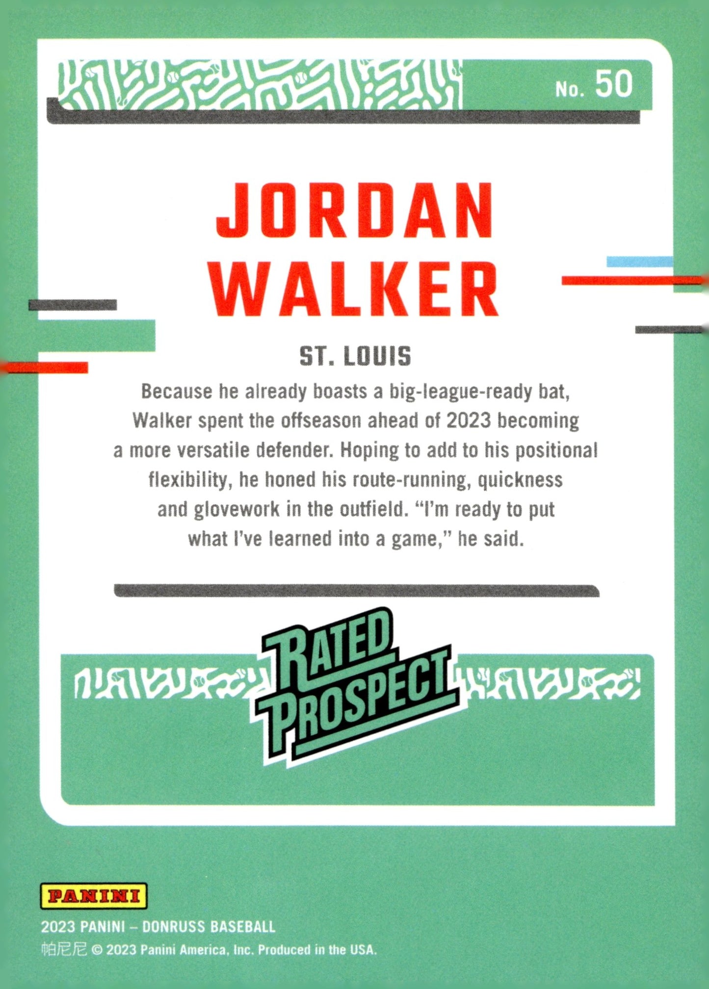 Jordan Walker 2023 Panini Donruss Rated Prospect 50 - Collector Store LLC