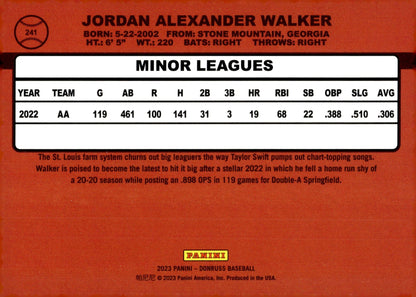 Jordan Walker 2023 Panini Donruss Right Facing 241 - Collector Store LLC