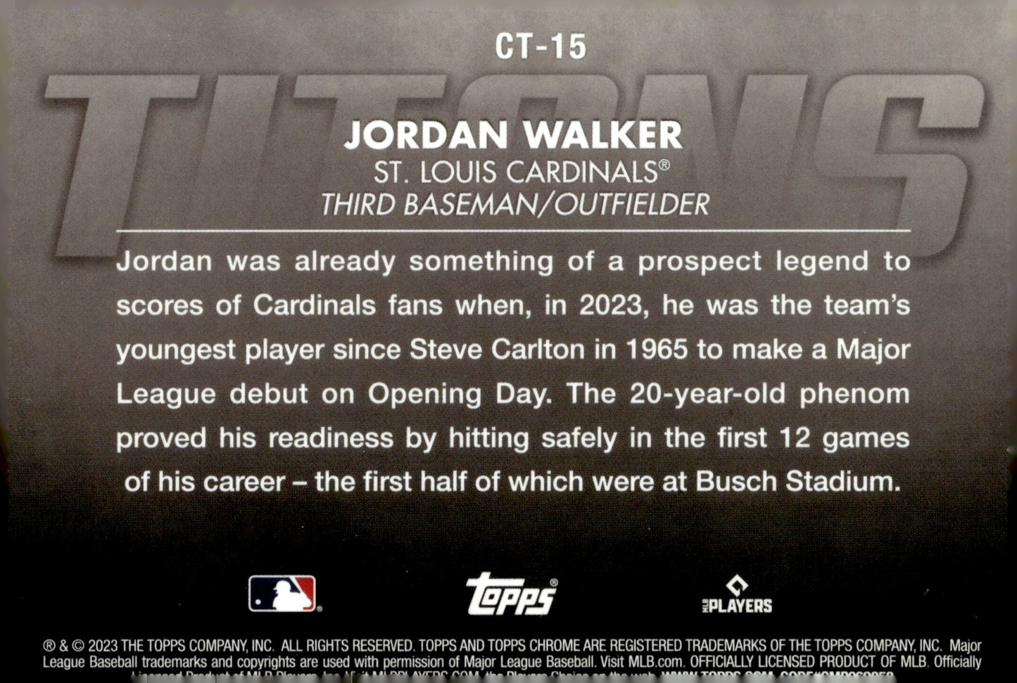 Jordan Walker 2023 Topps Chrome Titans RC CT - 15 - Collector Store LLC