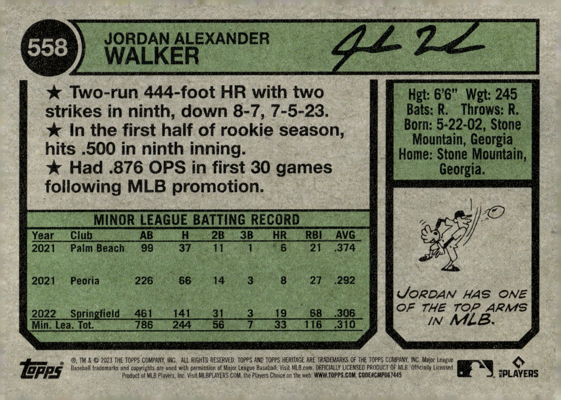 Jordan Walker 2023 Topps Heritage RC 558 - Collector Store LLC