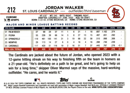 Jordan Walker 2024 Topps Chrome 212 - Collector Store LLC