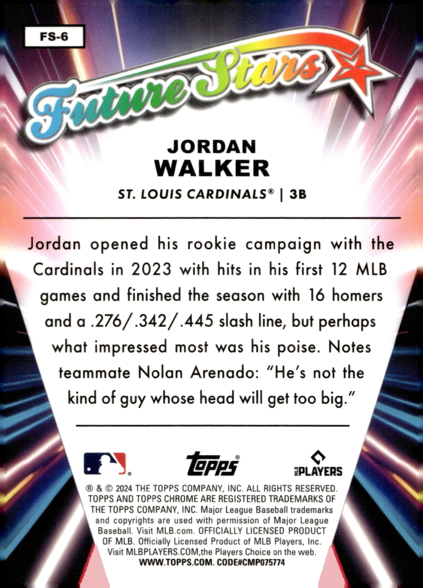 Jordan Walker 2024 Topps Chrome Future Stars Refractor FS - 6 - Collector Store LLC