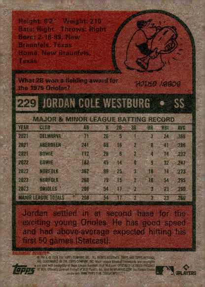 Jordan Westburg 2024 Topps Heritage RC #229 - Collector Store LLC