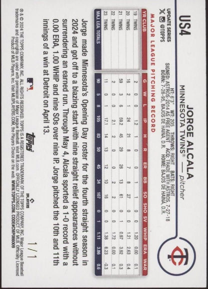 Jorge Alcala 2024 Topps Update Series Holo 1/1 US4 - Collector Store LLC