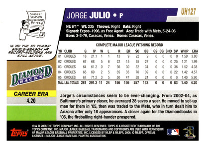 Jorge Julio 2006 Topps Updates & Highlights UH127 - Collector Store LLC