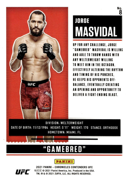 Jorge Masvidal 2021 Panini Chronicles Contenders Season Ticket #8 - Collector Store LLC