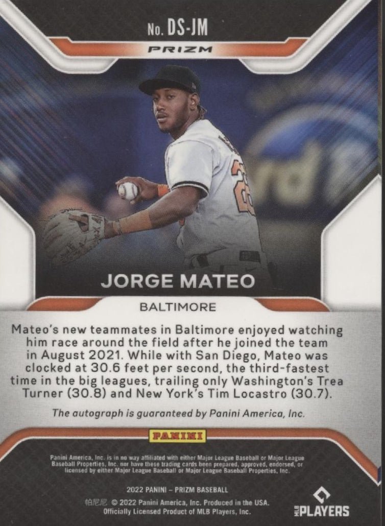 Jorge Mateo 2022 Panini Prizm Debut Signatures Prizm Auto DS - JM - Collector Store LLC