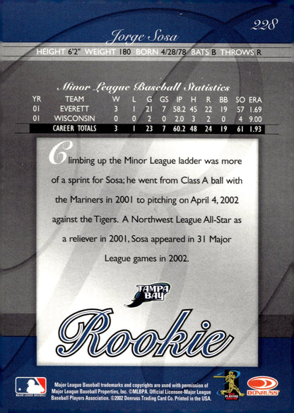 Jorge Sosa 2002 Donruss Elite Extra Edition RC 0399/1000 228 - Collector Store LLC