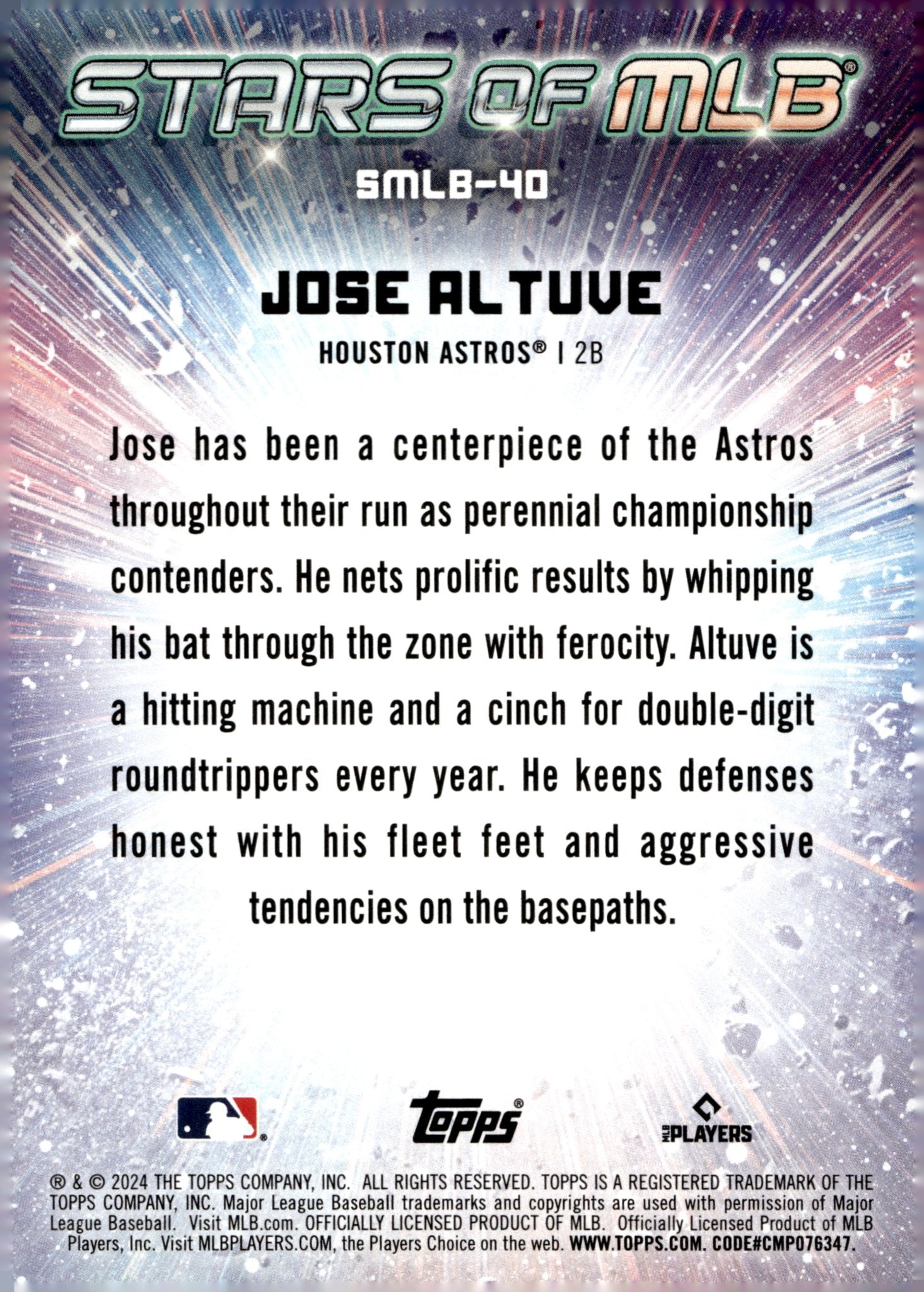Jose Altuve 2024 Topps Series 1 Stars of MLB SMLB - 40 2 - Collector Store LLC