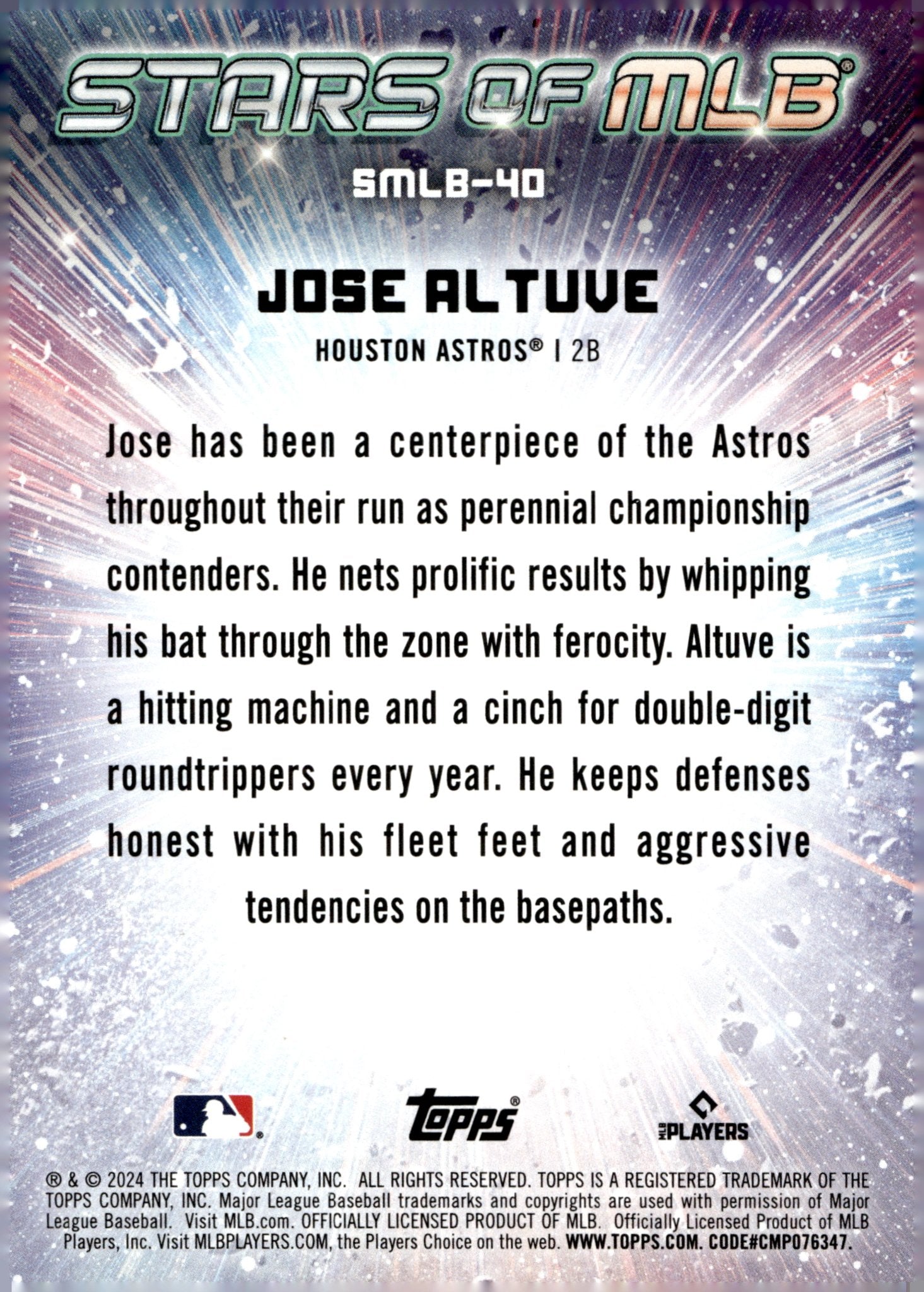 Jose Altuve 2024 Topps Series 1 Stars of MLB SMLB - 40 3 - Collector Store LLC