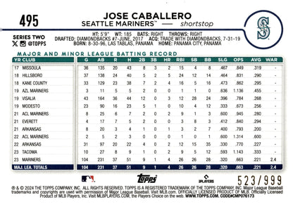 Jose Caballero 2024 Topps Series 2 Blue Foilboard 523/999 495 - Collector Store LLC