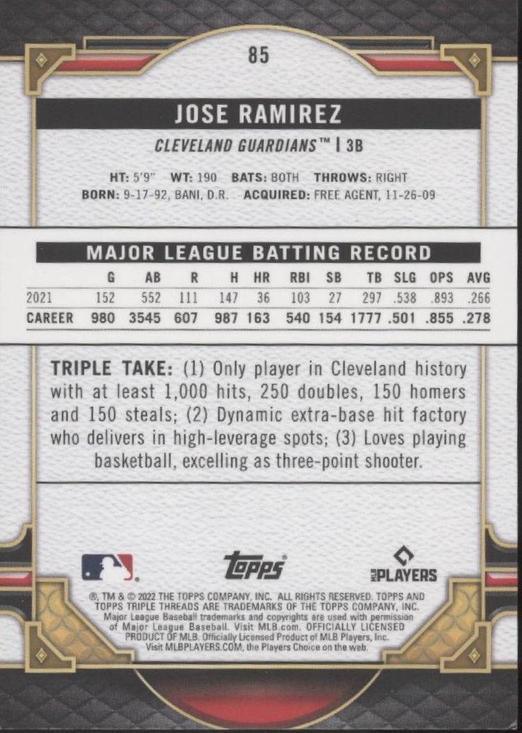 Jose Ramirez 2022 Topps Triple Threads Green 094/259 #85 - Collector Store LLC