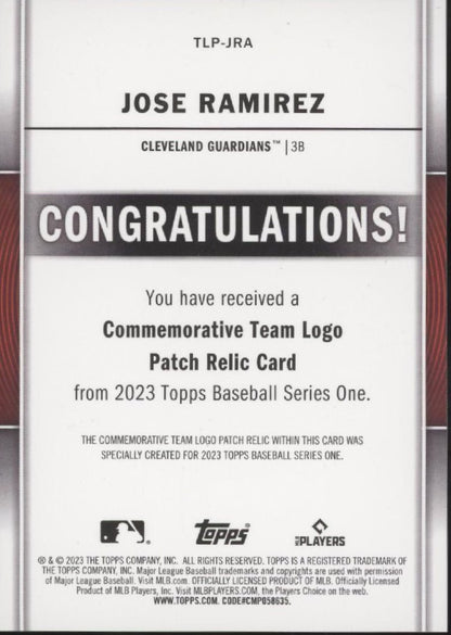 Jose Ramirez 2023 Topps Series 1 Commemorative Team Logo Patch TLP - JRA - Collector Store LLC