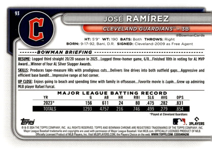 Jose Ramirez 2024 Bowman Chrome Mojo Refractor 93 - Collector Store LLC