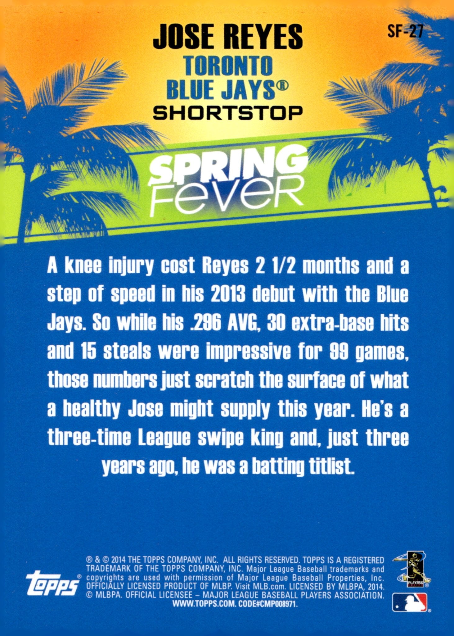 Jose Reyes 2014 Topps Spring Fever SF - 27 - Collector Store LLC