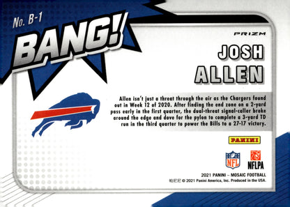 Josh Allen 2021 Panini Mosaic BANG! Green Prizm #B - 1 - Collector Store LLC