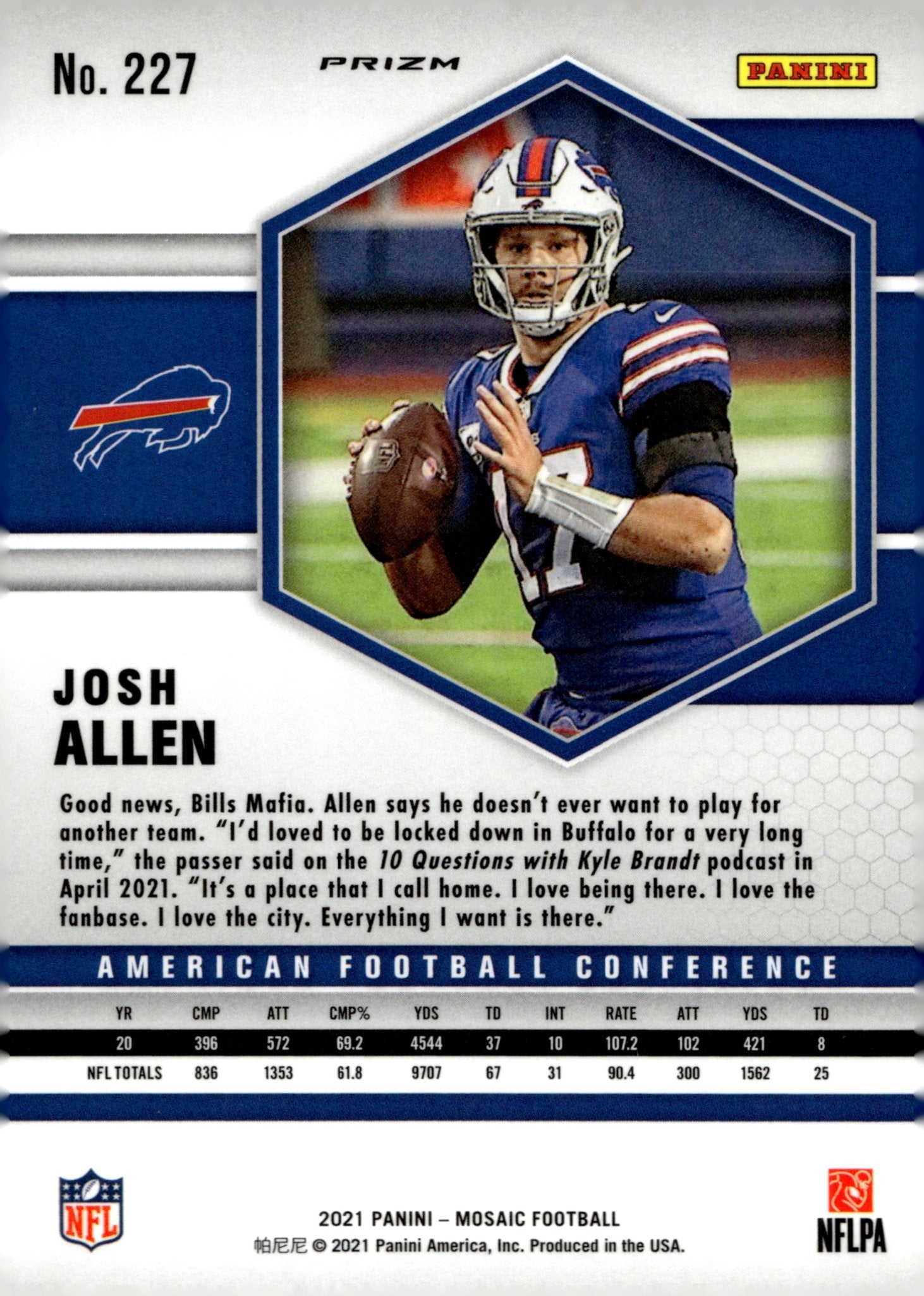 Josh Allen 2021 Panini Mosaic Reactive Orange Prizm #227 - Collector Store LLC