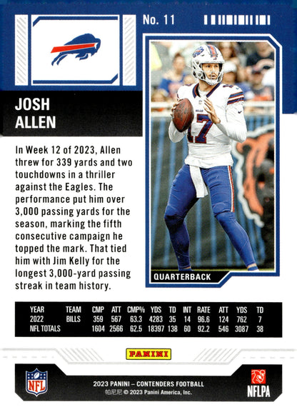 Josh Allen 2023 Panini Contenders Game Ticket Red #11 - Collector Store LLC