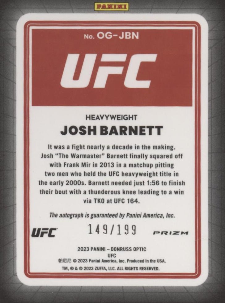 Josh Barnett 2023 Panini Donruss Optic Opti - Graphs Red Prizm Auto 149/199 - Collector Store LLC