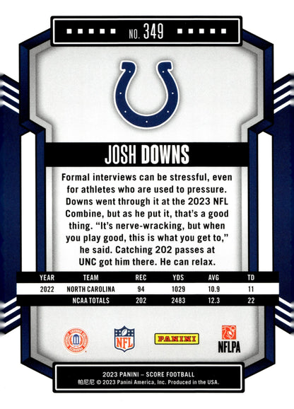 Josh Downs 2023 Panini Score Lava RC 196/565 #349 - Collector Store LLC