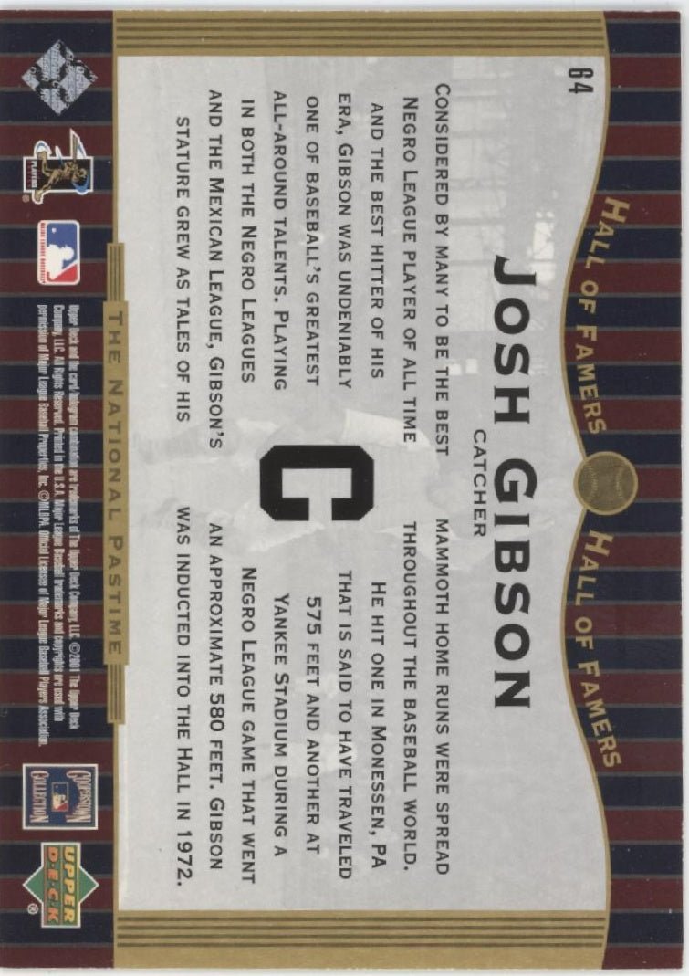 Josh Gibson 2001 Upper Deck Hall of Famers The National Pastime #64 - Collector Store LLC