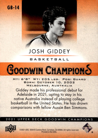 Josh Giddey 2021 Upper Deck Goodwin Champions All World #GB - 14 - Collector Store LLC