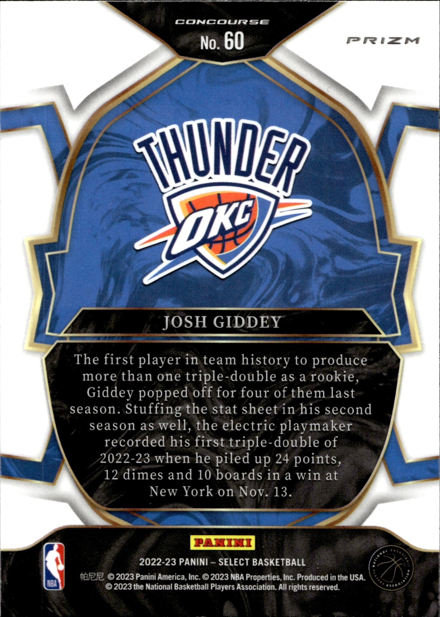 Josh Giddey 2022 - 23 Panini Select Red Wave Prizm #60 - Collector Store LLC