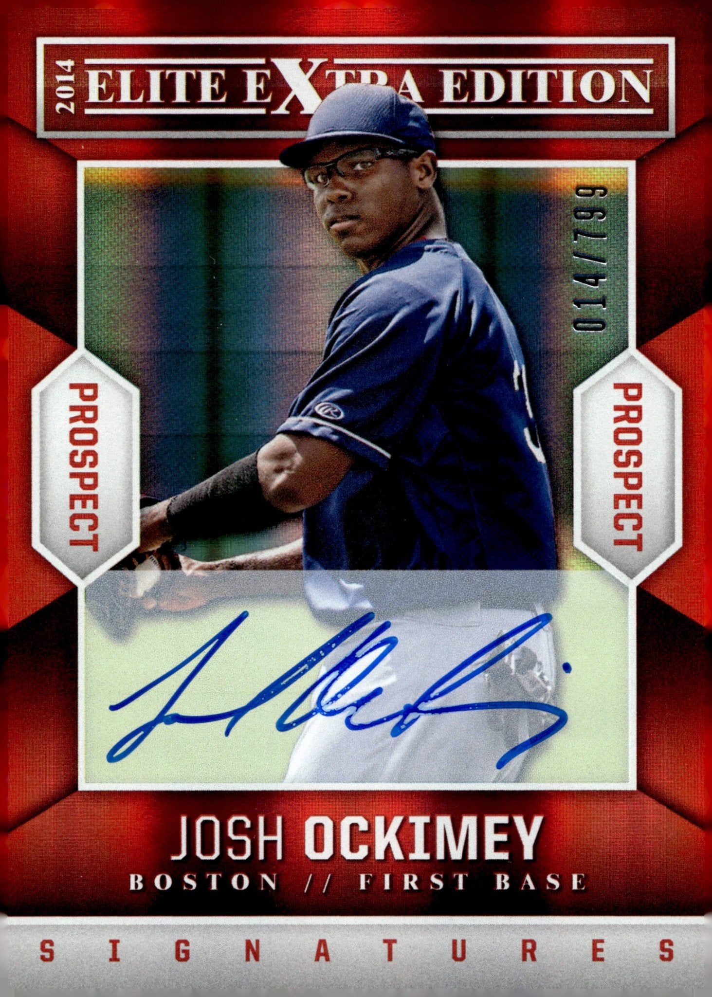 Josh Ockimey 2014 Panini Elite Extra Edition Prospect Red Auto 014/799 #59 - Collector Store LLC