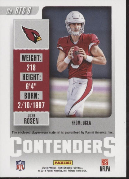 Josh Rosen 2018 Panini Contenders Rookie Ticket Green Swatch RC #RTS - 6 - Collector Store LLC