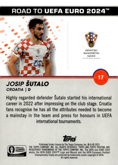 Josip Sutalo 2022 - 23 Topps Pristine Road to UEFA Euro Blue Refractor 59/75 - Collector Store LLC