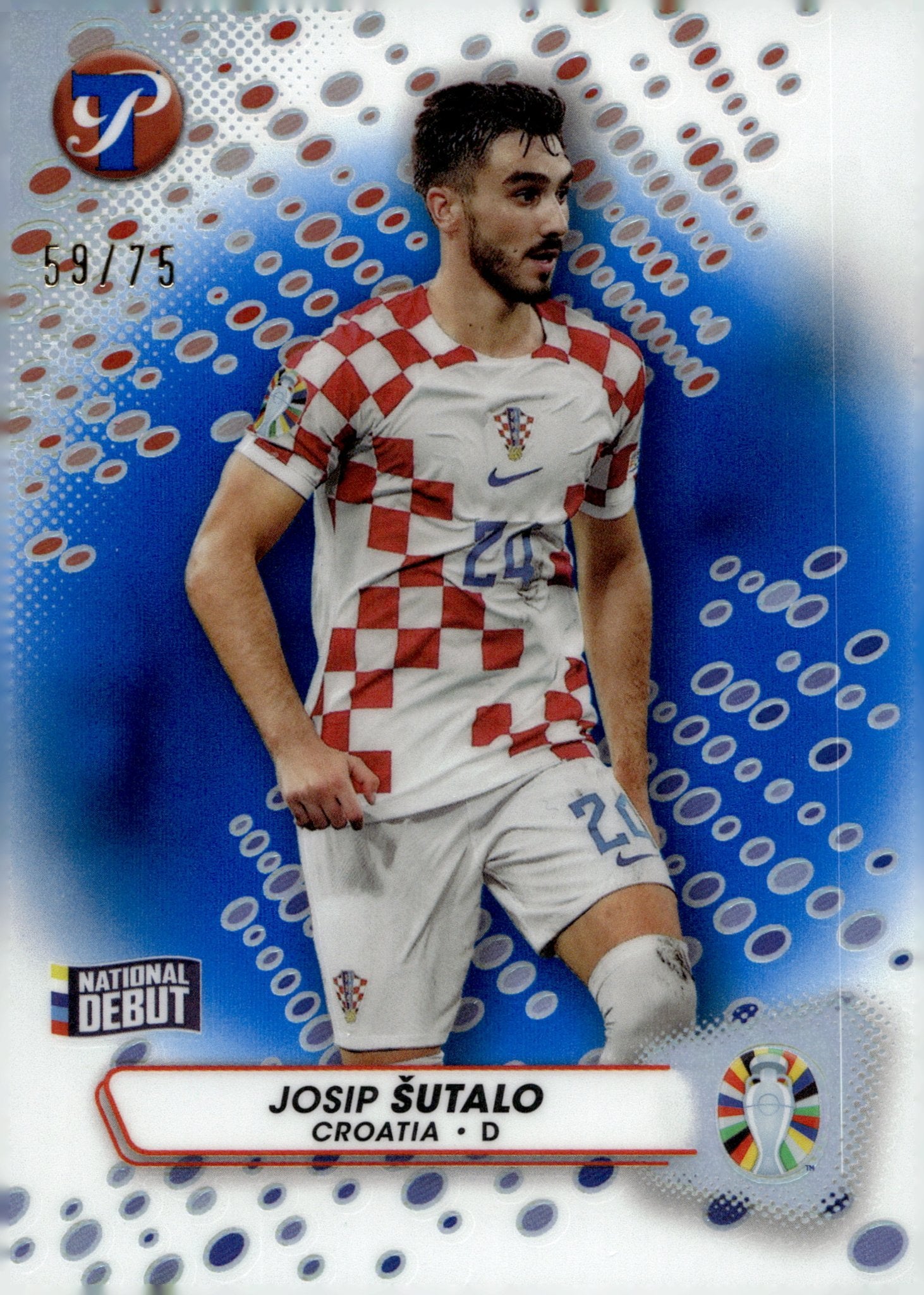 Josip Sutalo 2022 - 23 Topps Pristine Road to UEFA Euro Blue Refractor 59/75 - Collector Store LLC