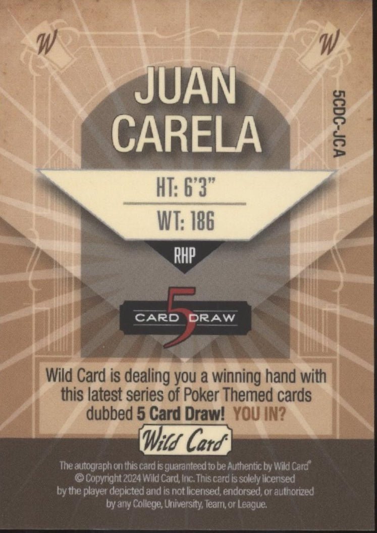 Juan Carela 2024 Wild Card 5 Card Draft Blue Auto 1/1 - Collector Store LLC