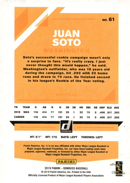 Juan Soto 2019 Panini Donruss Jaunjo 61 - Collector Store LLC