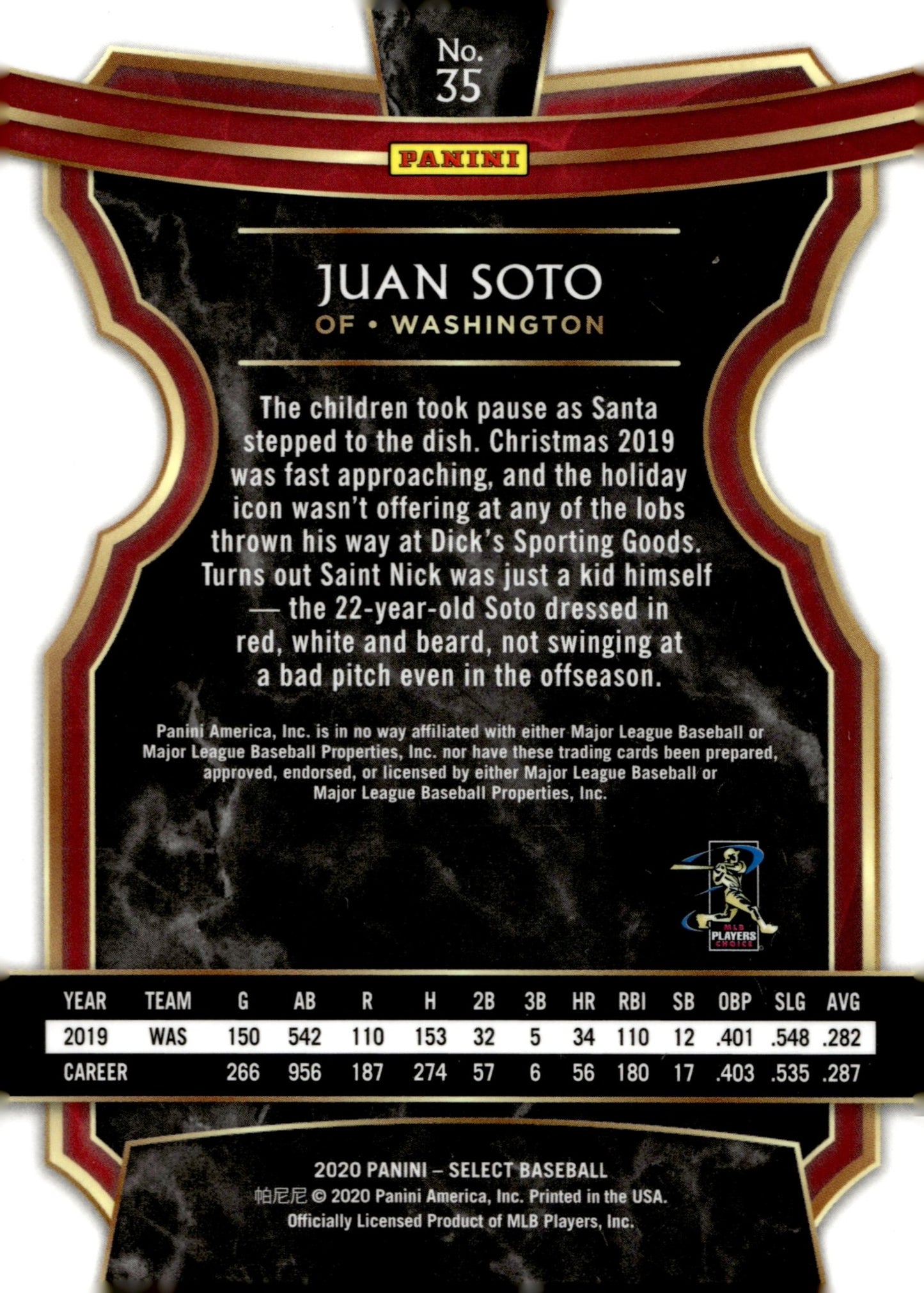 Juan Soto 2020 Panini Select 35 - Collector Store LLC