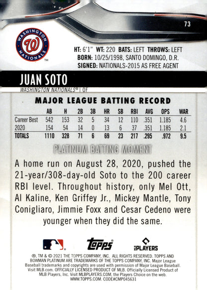 Juan Soto 2021 Bowman Platinum Green 73 - Collector Store LLC