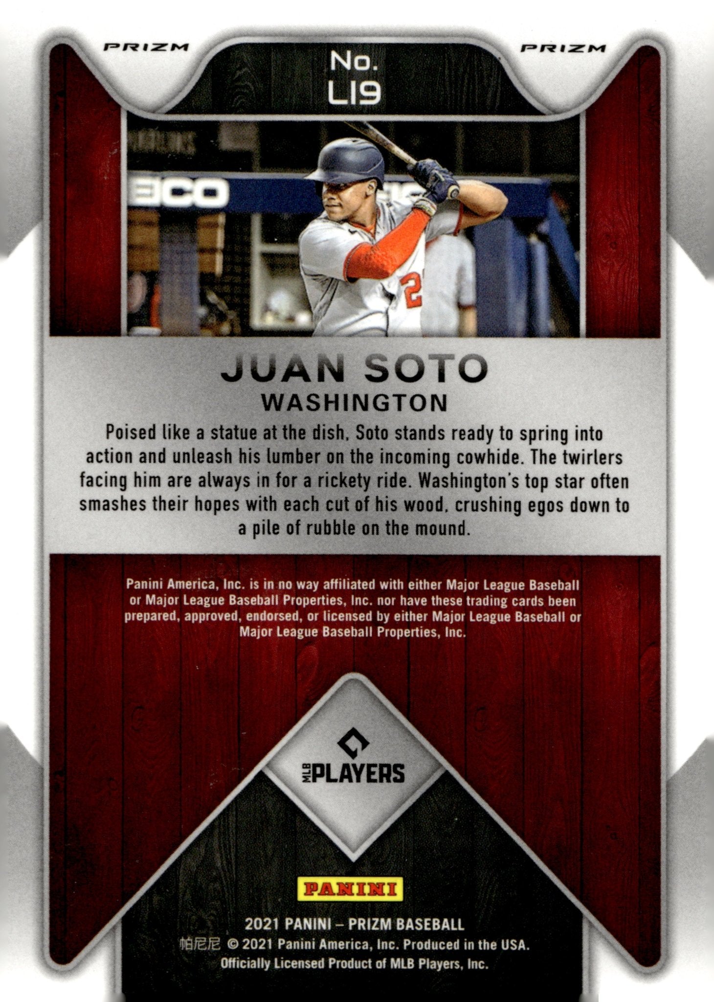 Juan Soto 2021 Panini Prizm Lumber Inc Prizm LI9 - Collector Store LLC