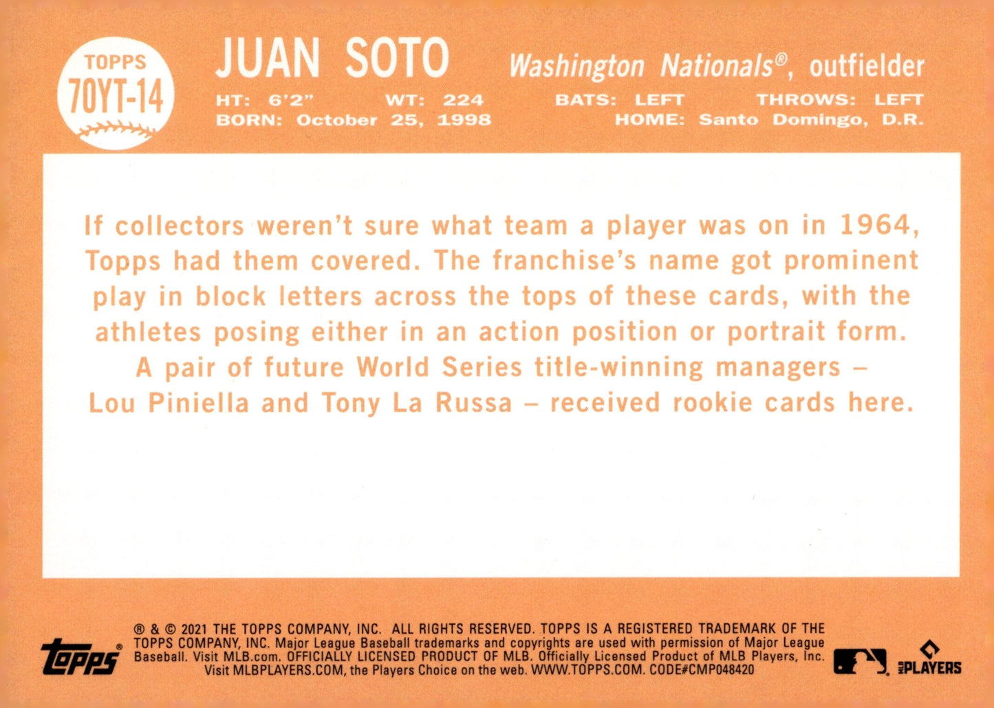 Juan Soto 2021 Topps 70 70YT - 14 - Collector Store LLC