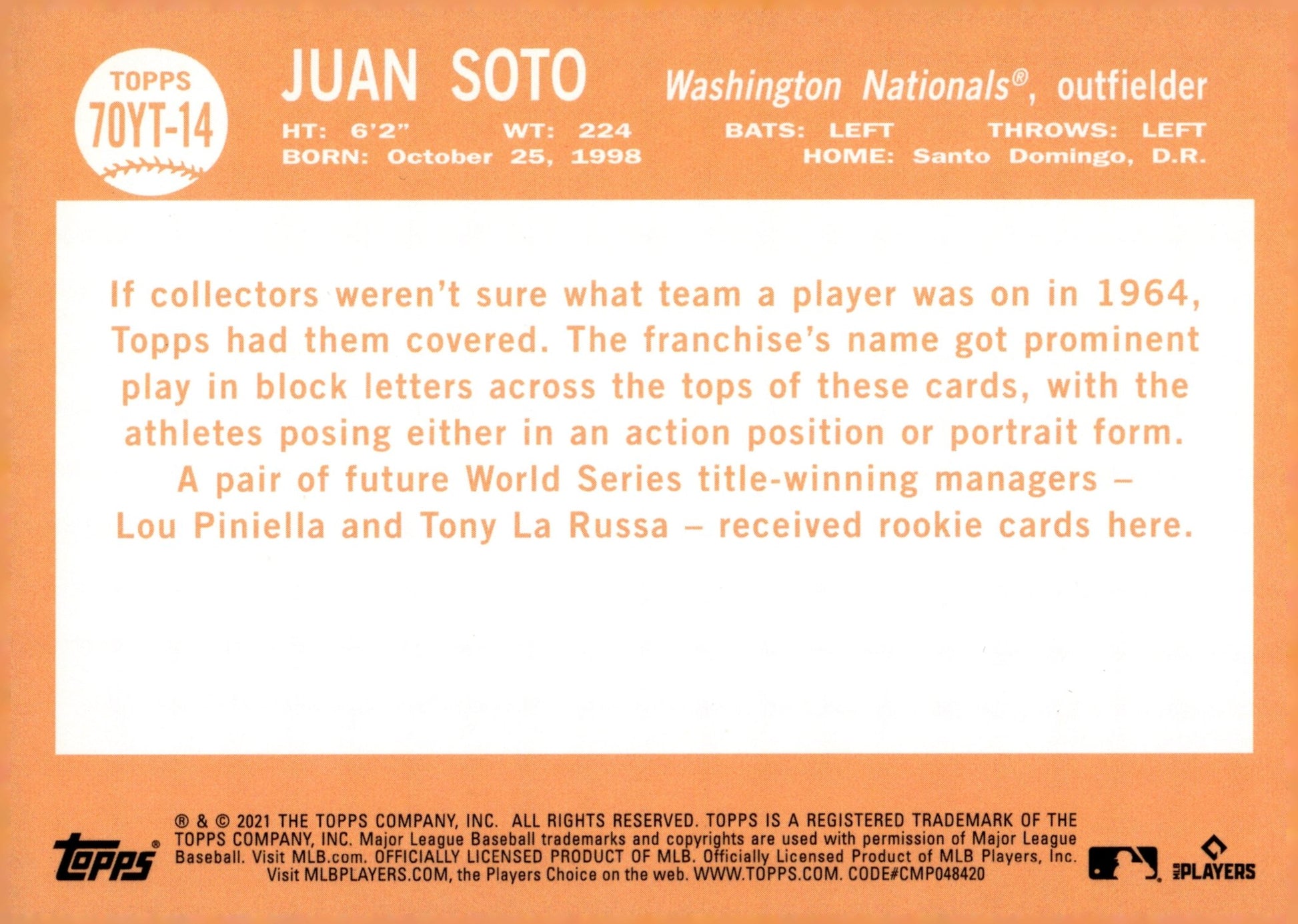 Juan Soto 2021 Topps 70 70YT - 14 - Collector Store LLC