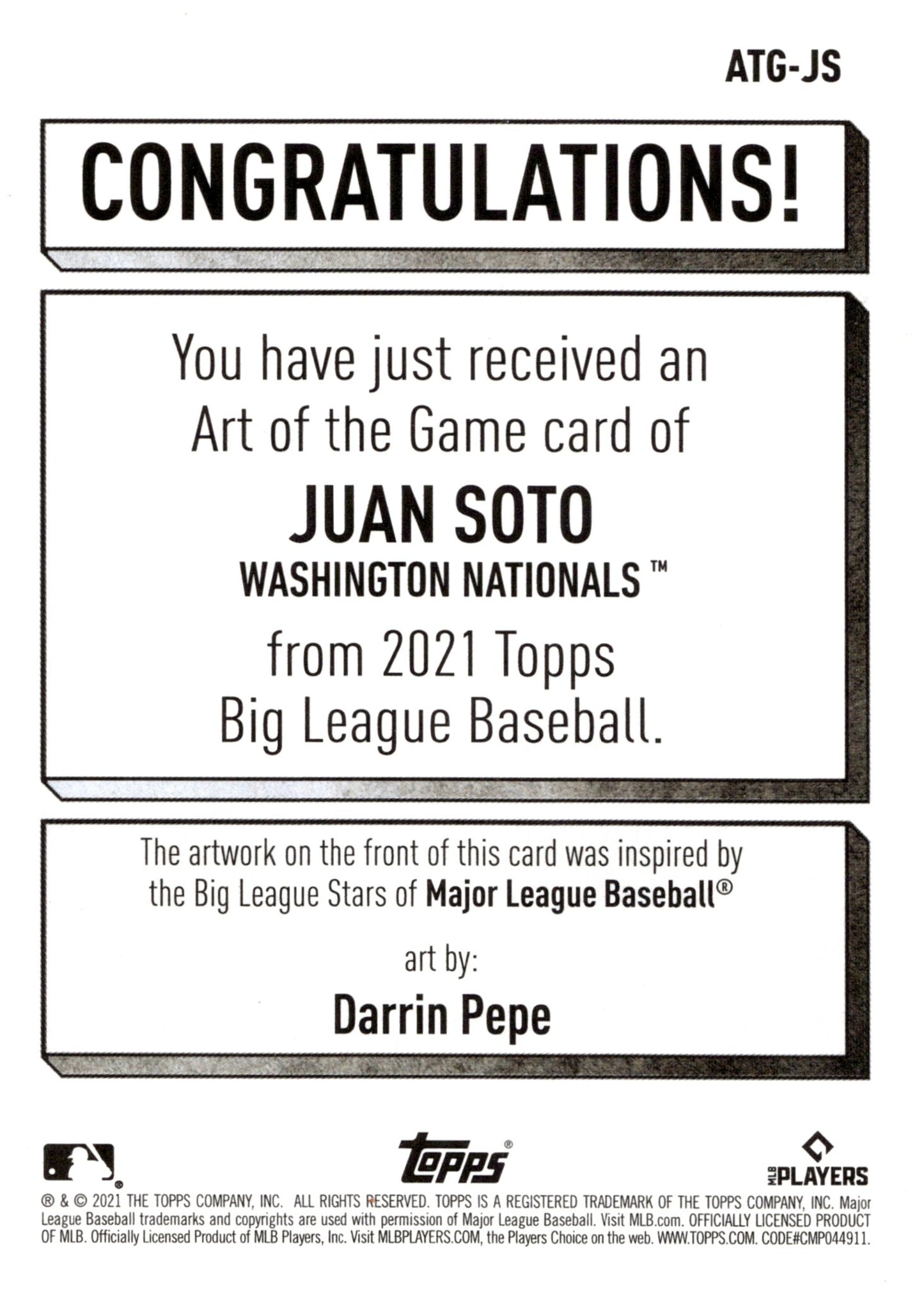 Juan Soto 2021 Topps Big League ATG - JS - Collector Store LLC