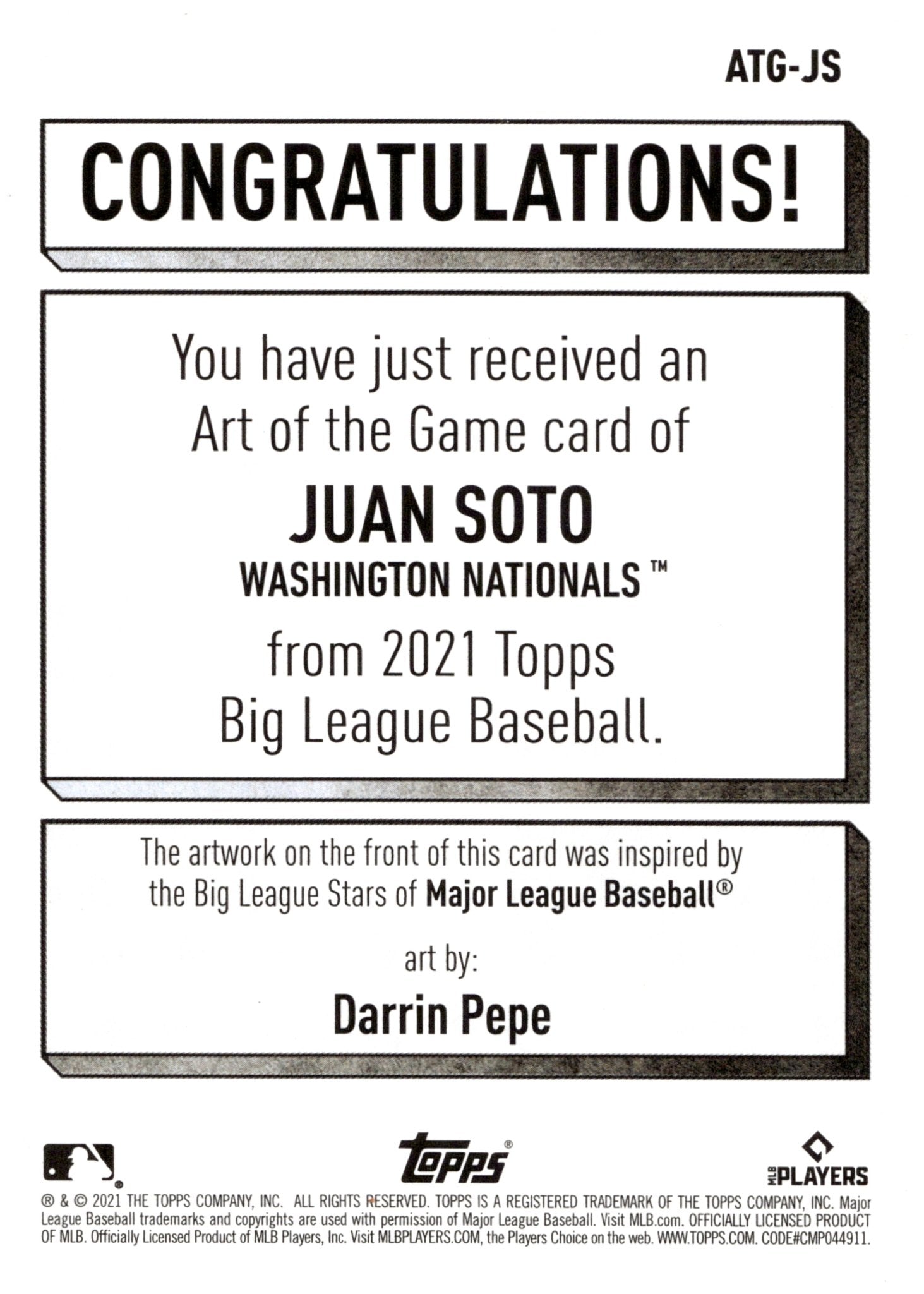 Juan Soto 2021 Topps Big League ATG - JS - Collector Store LLC