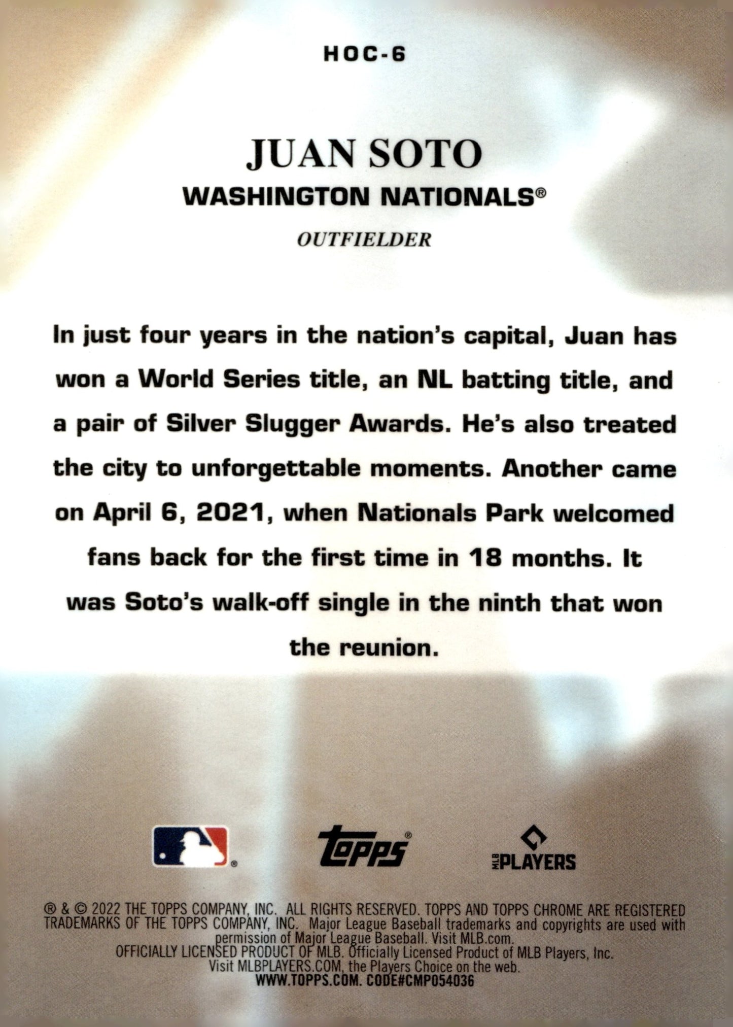 Juan Soto 2022 Topps Chrome Heart of the City Refractor HOC - 6 1 - Collector Store LLC