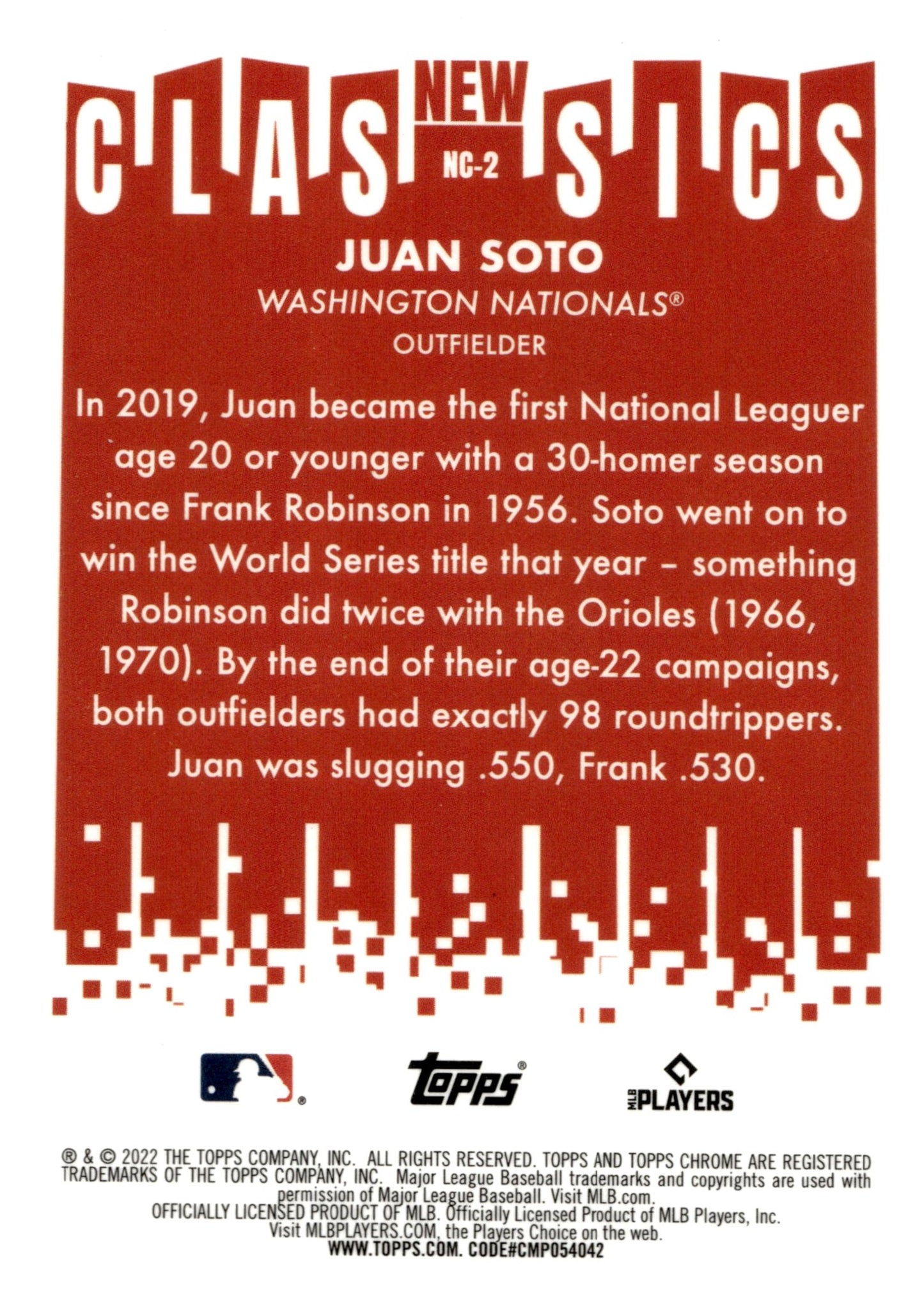 Juan Soto 2022 Topps Chrome New Classics Refractor NG - 2 1 - Collector Store LLC