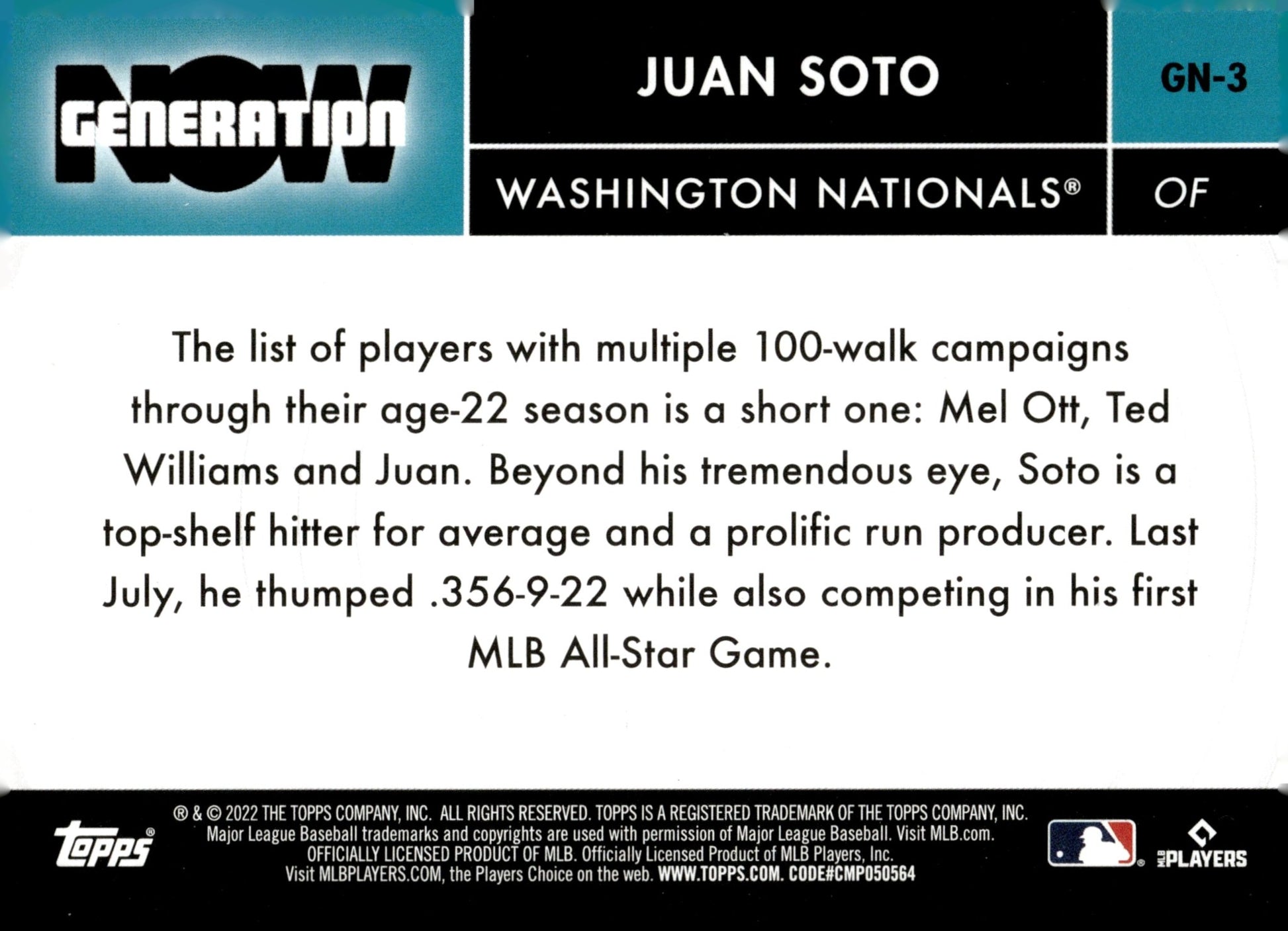 Juan Soto 2022 Topps Generation Now GN - 3 - Collector Store LLC