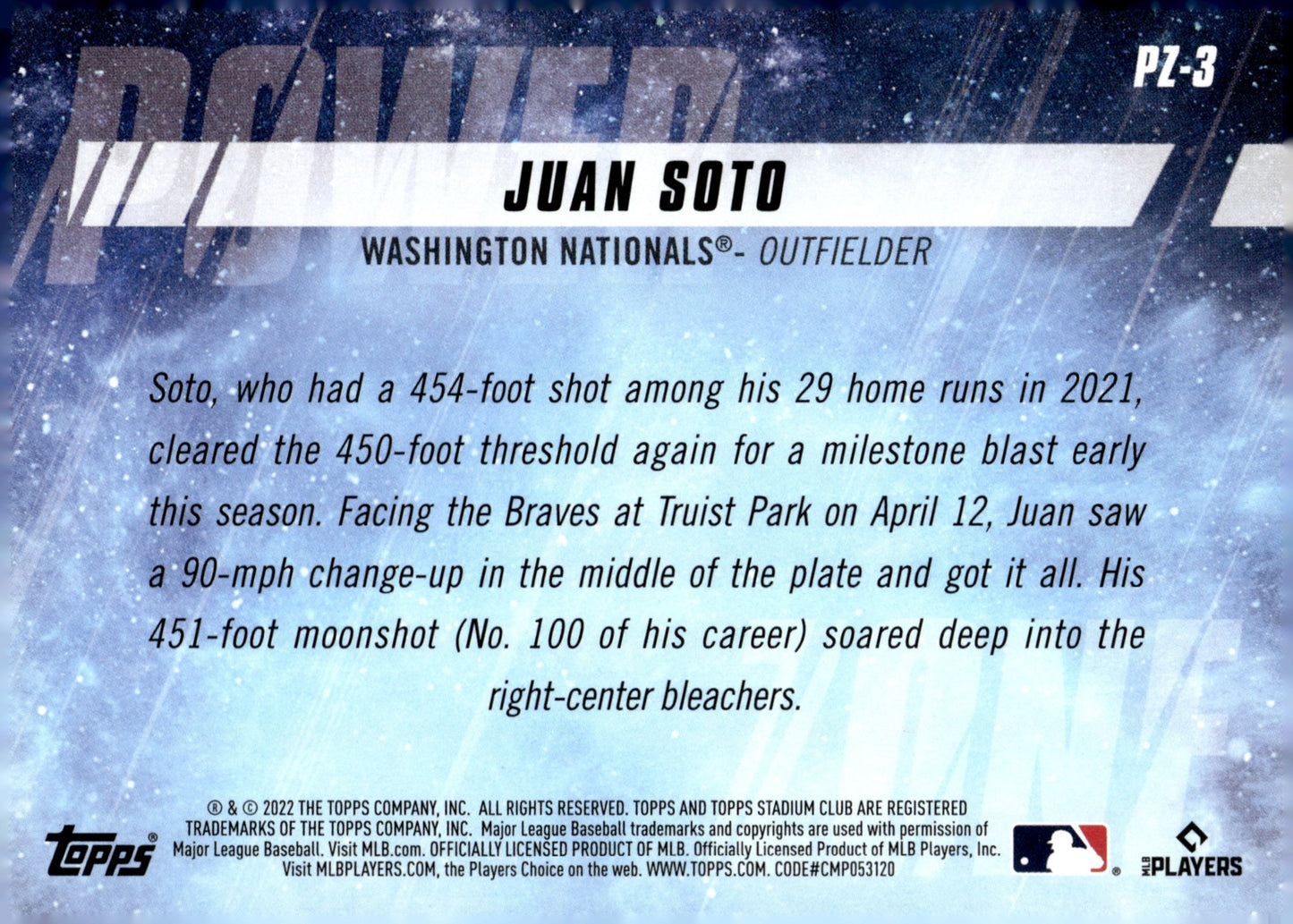 Juan Soto 2022 Topps Stadium Club Power Zone PZ - 3 - Collector Store LLC