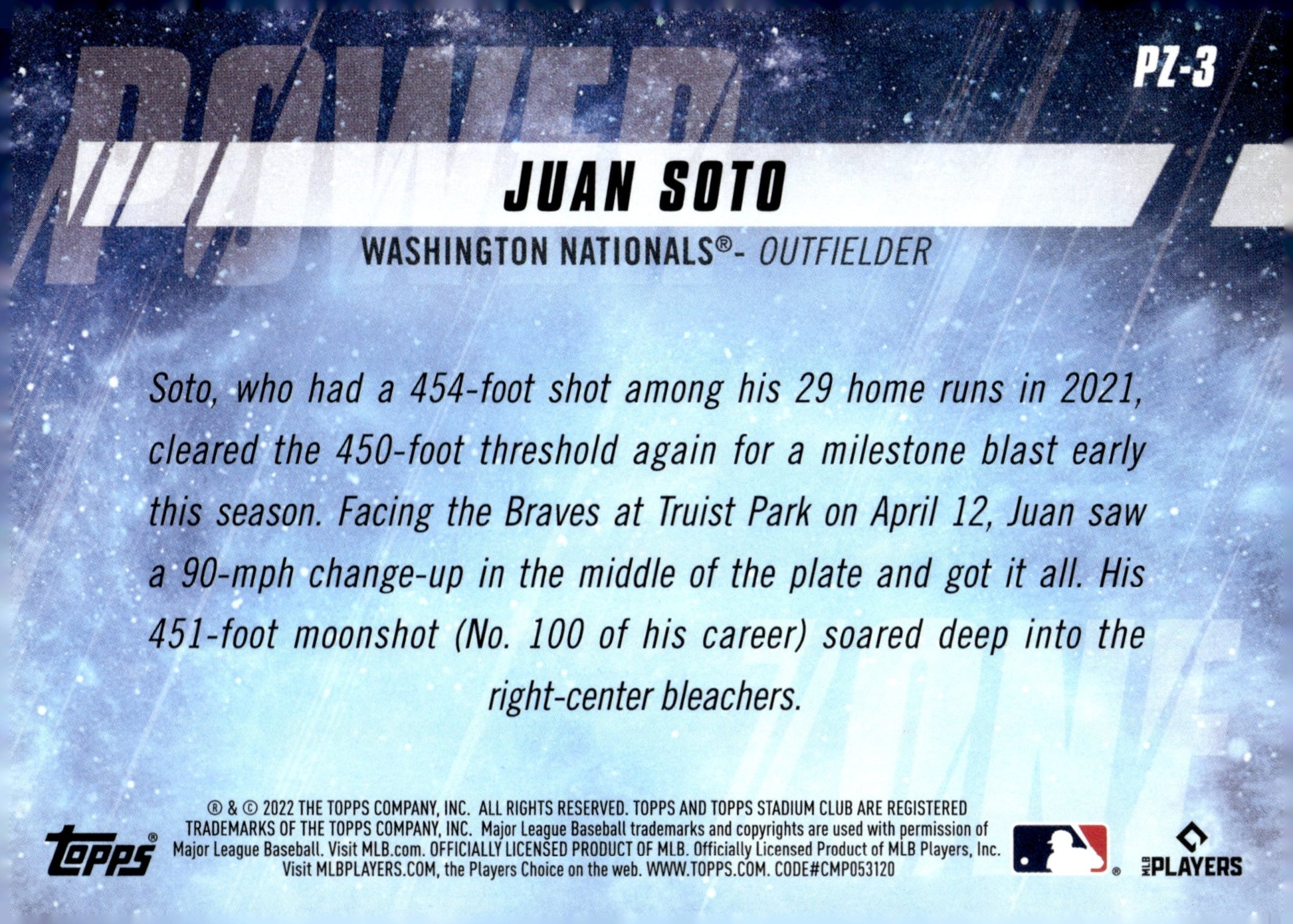Juan Soto 2022 Topps Stadium Club Power Zone PZ - 3 - Collector Store LLC