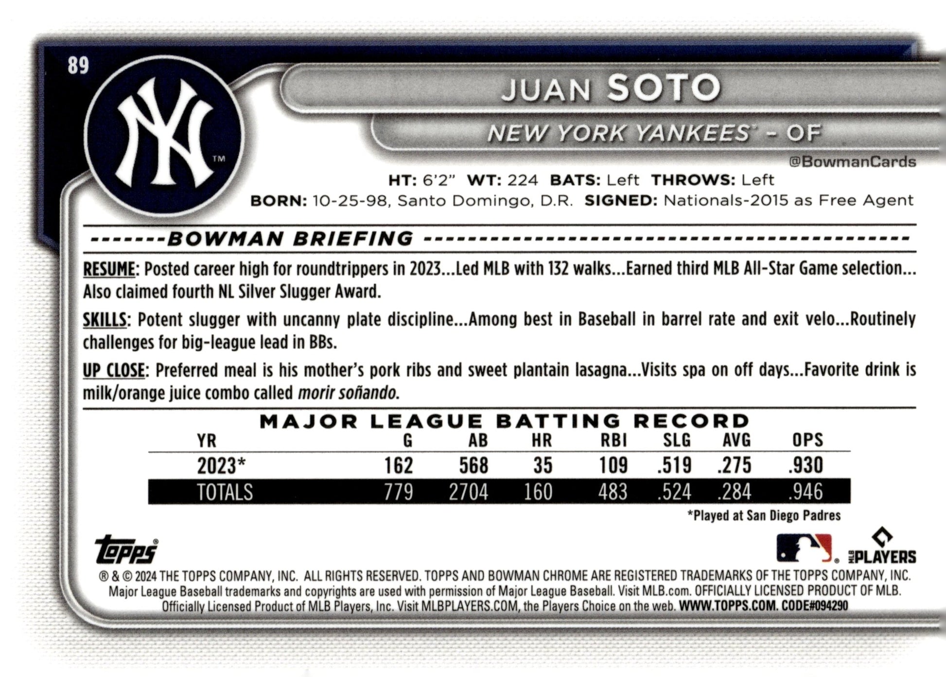 Juan Soto 2024 Bowman Chrome Mojo Refractor 89 1 - Collector Store LLC