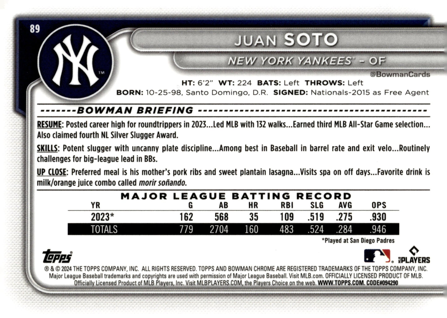 Juan Soto 2024 Bowman Chrome Mojo Refractor 89 2 - Collector Store LLC