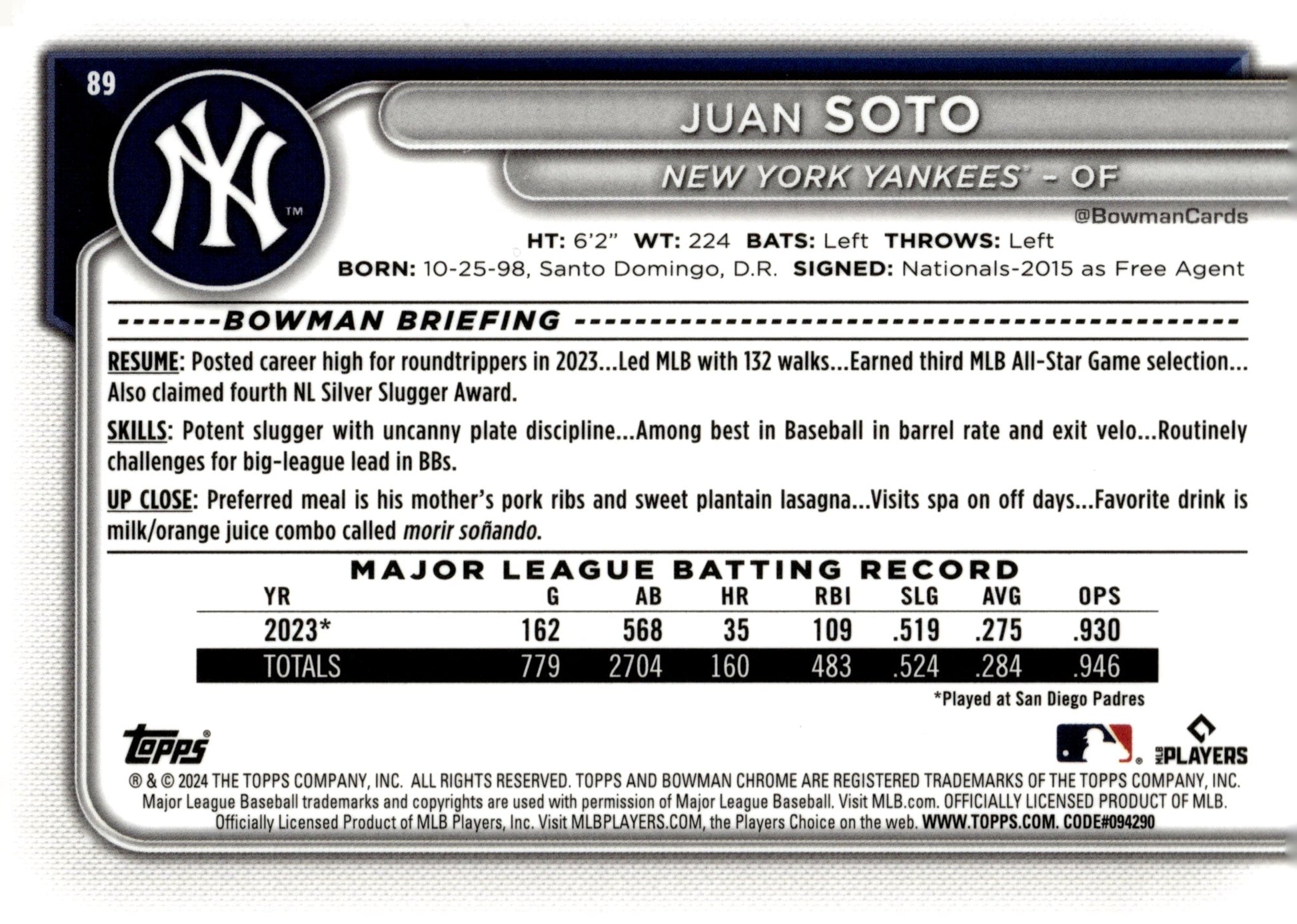 Juan Soto 2024 Bowman Chrome Mojo Refractor 89 2 - Collector Store LLC